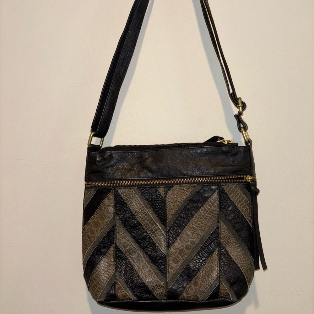 Great American Leather Works Patchwork Crossbody Handbag Black and Brown